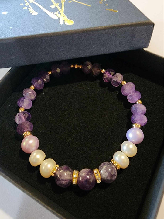 Jewellery - Genuine Multi Freshwater Pearls & Amethyst Bracelet