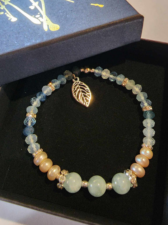 Jewellery - Genuine Multi Freshwater Pearls & Aquamarine Bracelet