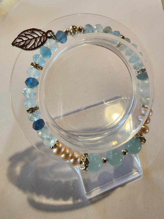 Jewellery - Genuine Multi Freshwater Pearls & Aquamarine Bracelet