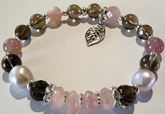 Jewellery - Genuine Multi Freshwater Pearl, Rose & Smokey Quartz Bracelet