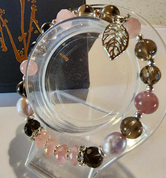 Jewellery - Genuine Multi Freshwater Pearl, Rose & Smokey Quartz Bracelet