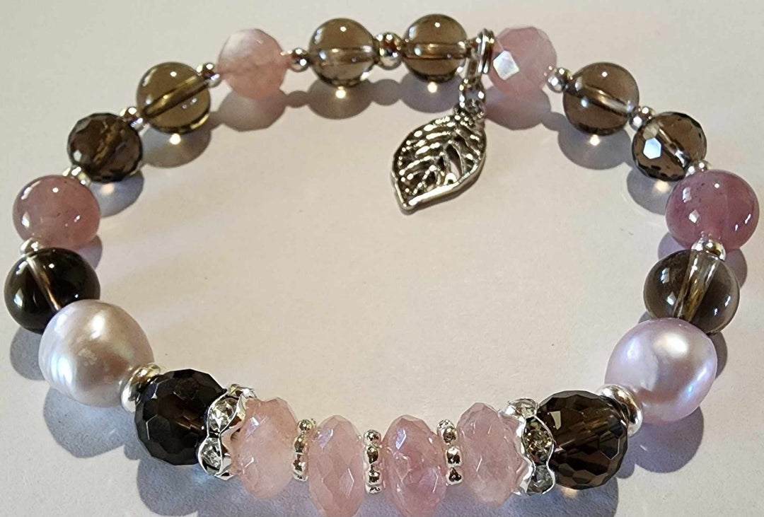 Jewellery - Genuine Multi Freshwater Pearl, Rose & Smokey Quartz Bracelet