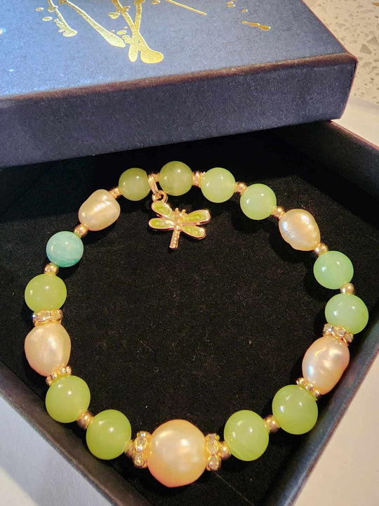 Jewellery - Genuine Multi Freshwater Pearl & Green Calcite Bracelet