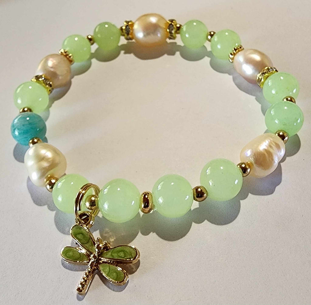 Jewellery - Genuine Multi Freshwater Pearl & Green Calcite Bracelet