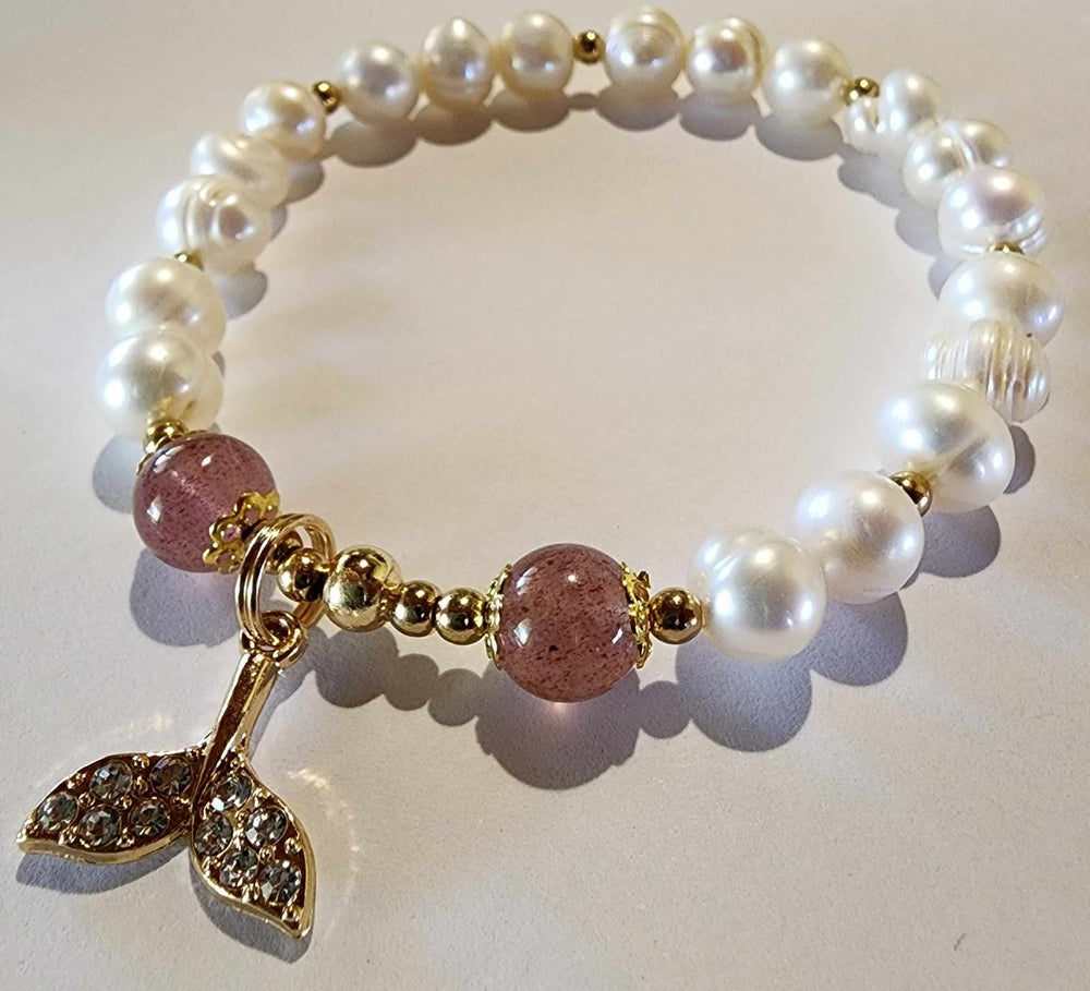 Jewellery - Genuine Multi Freshwater Pearl & Strawberry Quartz Bracelet