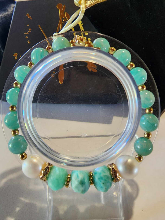 Jewellery - Genuine Multi Freshwater Pearls & Amazonite Bracelet