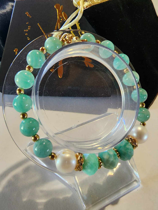 Jewellery - Genuine Multi Freshwater Pearls & Amazonite Bracelet