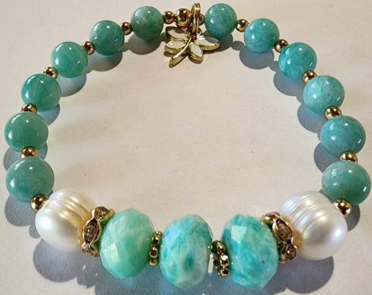 Jewellery - Genuine Multi Freshwater Pearls & Amazonite Bracelet