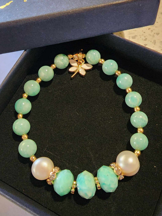 Jewellery - Genuine Multi Freshwater Pearls & Amazonite Bracelet