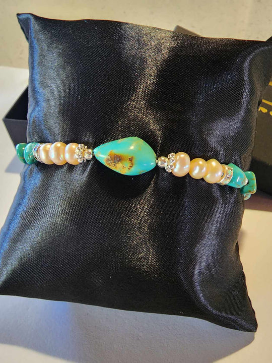 Jewellery - Genuine Multi Freshwater Pearl & Turquoise Bracelet