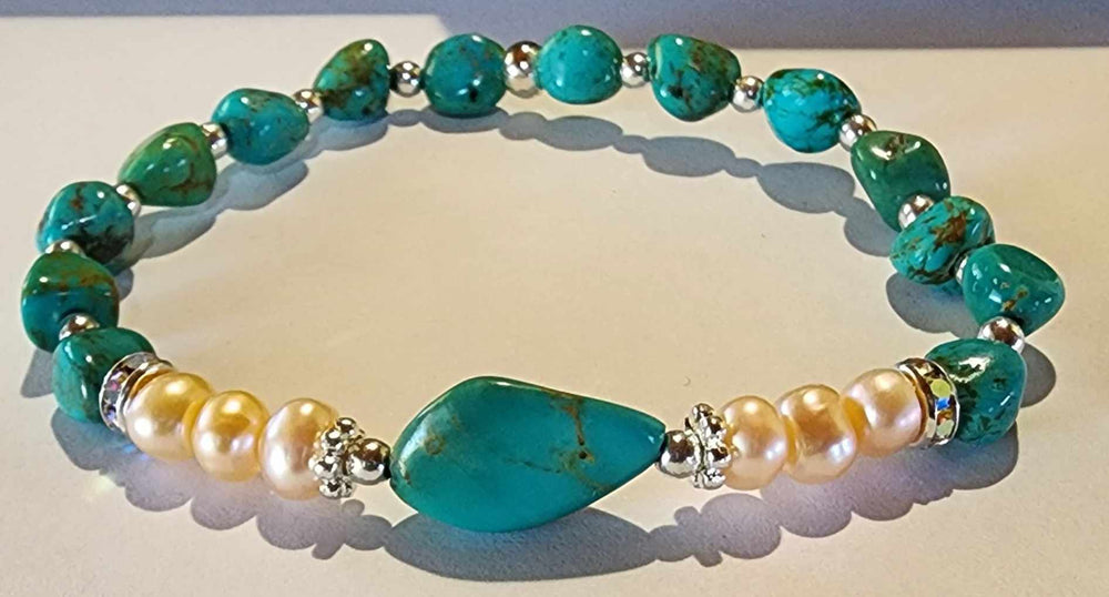 Jewellery - Genuine Multi Freshwater Pearl & Turquoise Bracelet