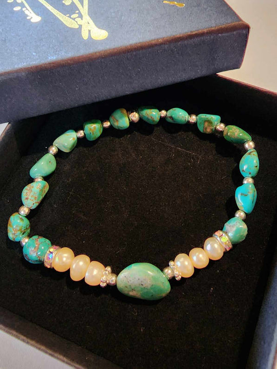 Jewellery - Genuine Multi Freshwater Pearl & Turquoise Bracelet