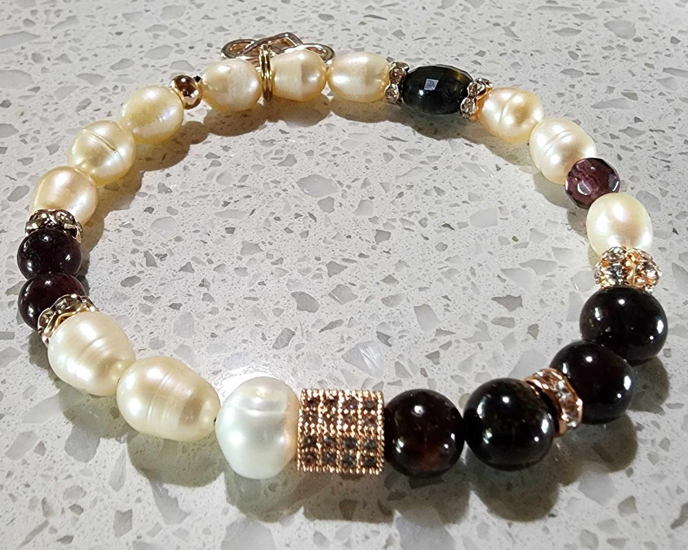 Jewellery - Genuine Semi Precious Gemstone & Freshwater Pearl Bracelet