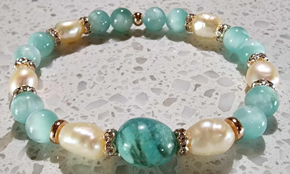 Jewellery - Genuine Semi Precious Gemstone & Freshwater Pearl Bracelet