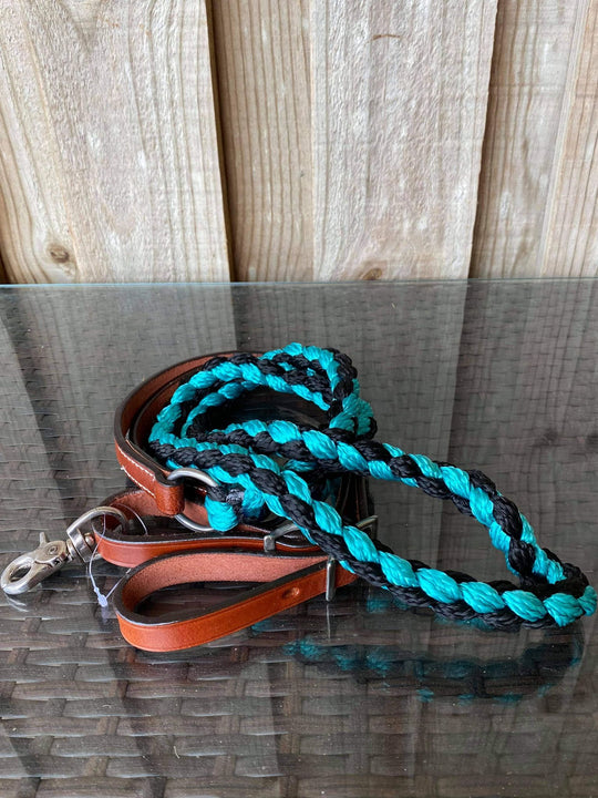 Reins -  8ft Nylon braided roping rein with leather ends