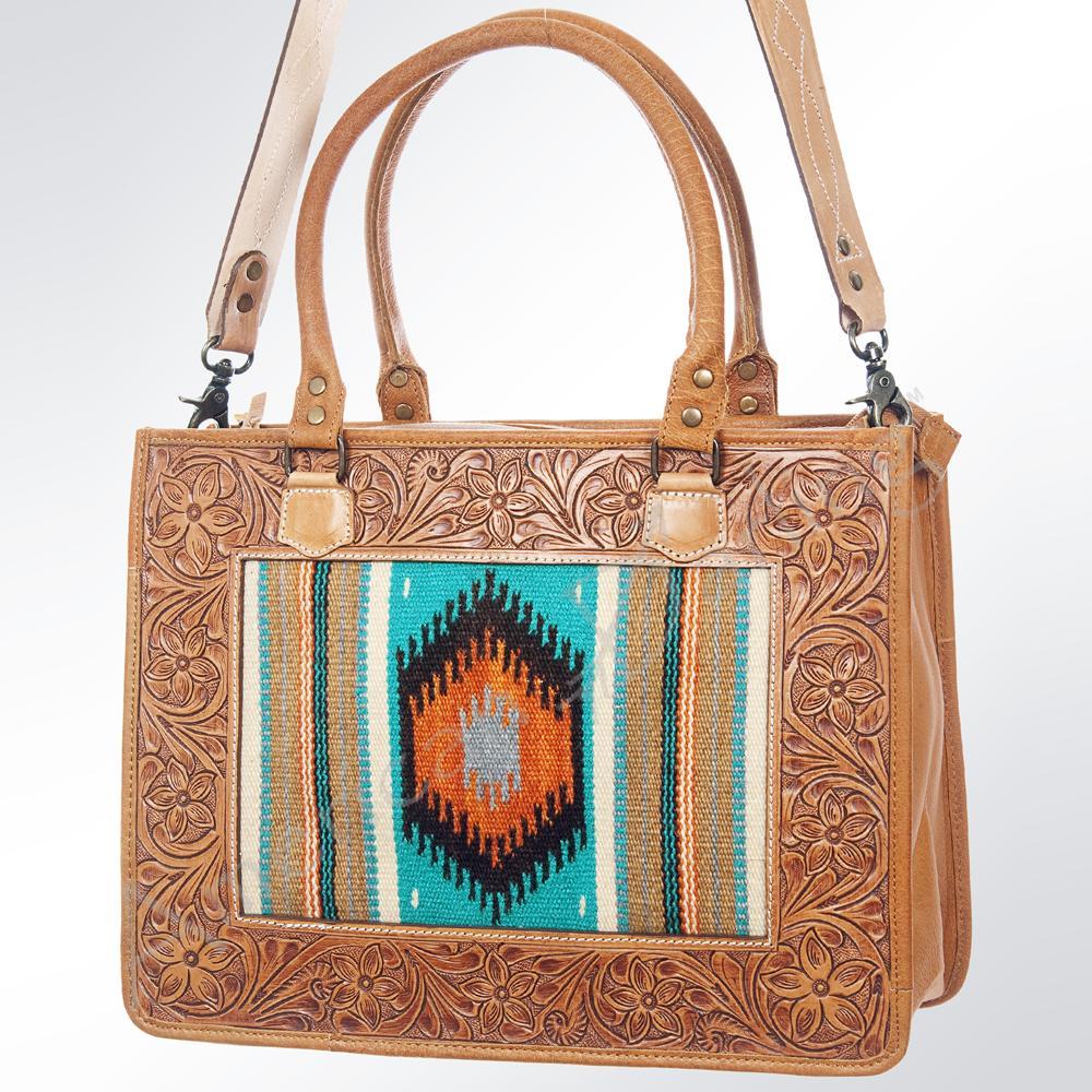 American Darling Genuine Tooled Leather and Saddle Blanket TOTE