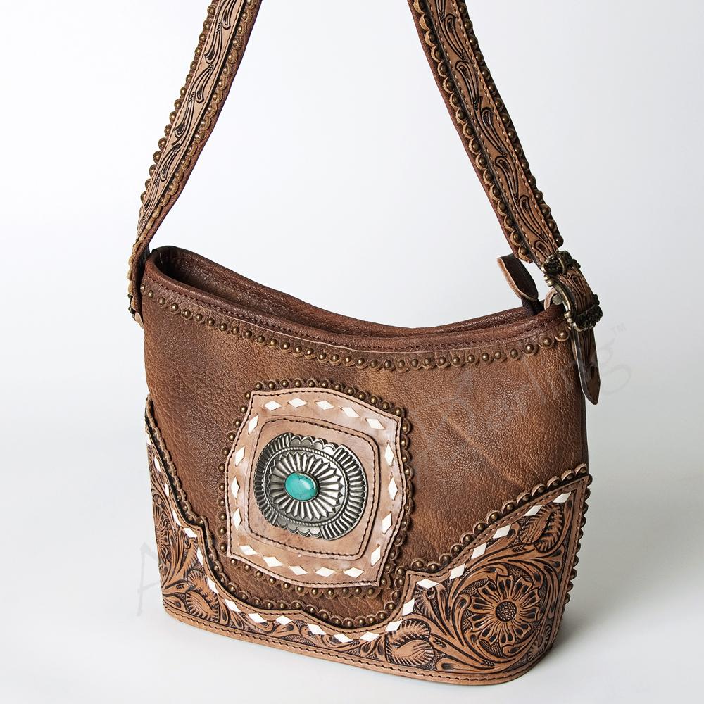 American Darling Genuine Tooled  Leather  &  Turquoise Shoulder Bag