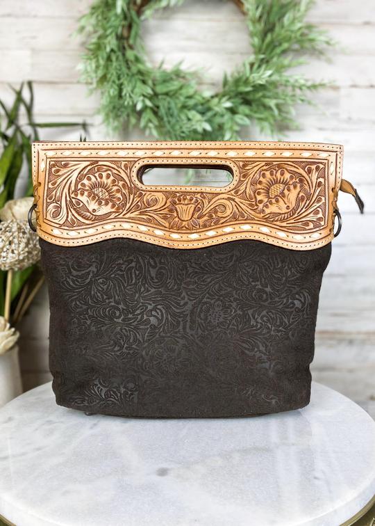 American Darling Genuine Embossed Chocolate Leather Clutch/Crossbody