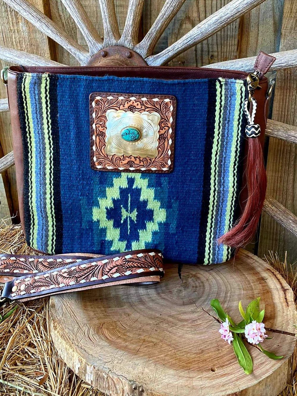 American Darling Leather & Wool Saddle Blanket Bag Crossbody