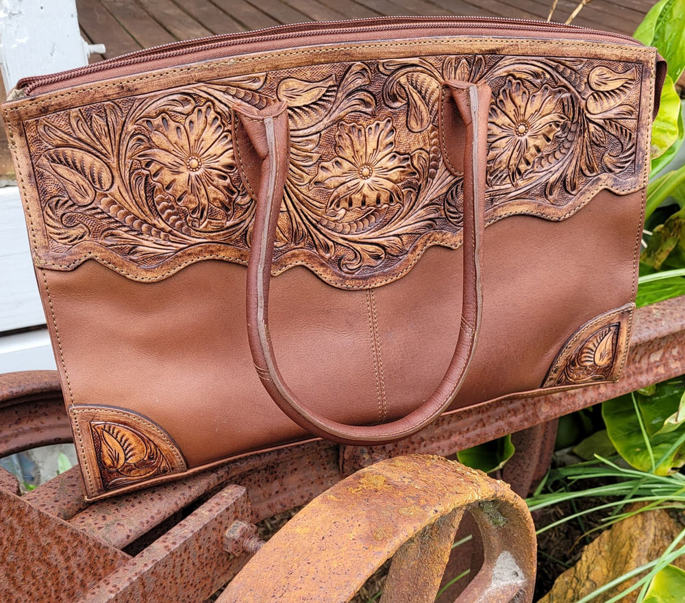 American Darling Genuine Tooled Leather Tote, Shoulder Bag