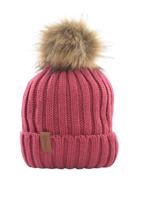 Wrangler Alice Pink Beanie with Fur Pom