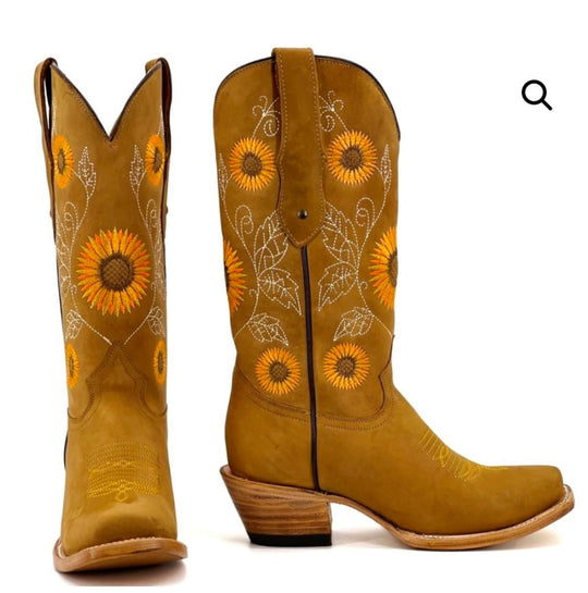 Boots - Ladies Handcrafted Sunflower Boots Size 8