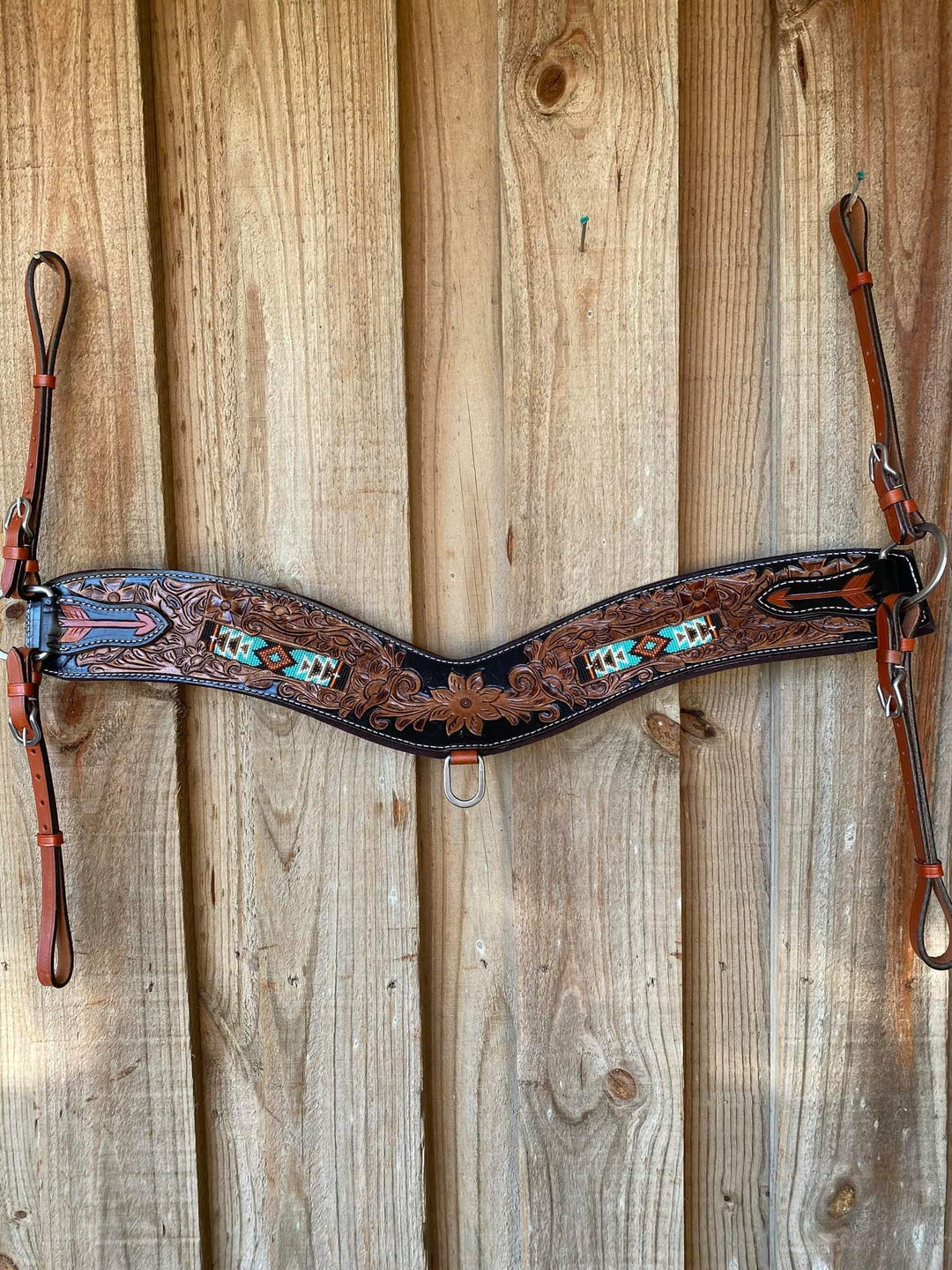 Tripping - Western Breastcollar  Breastplate with Tooling and Beaded Inlay