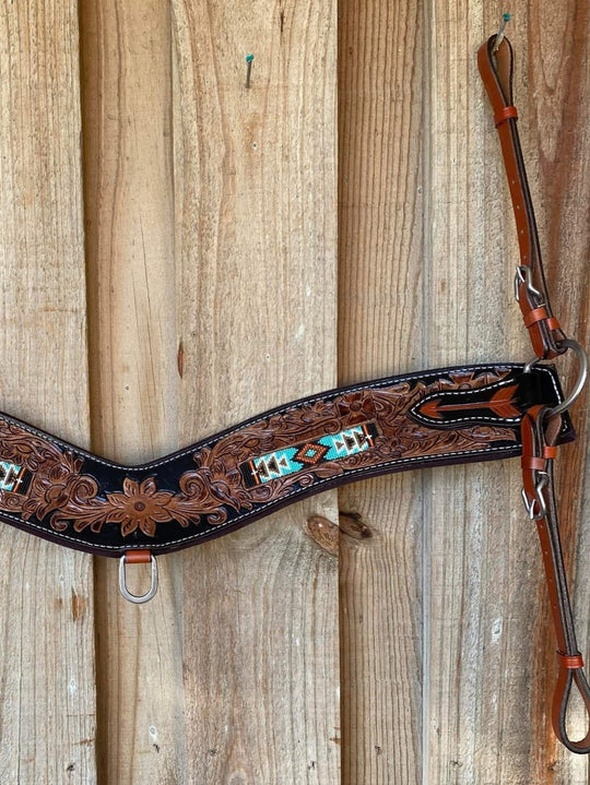 Tripping - Western Breastcollar  Breastplate with Tooling and Beaded Inlay