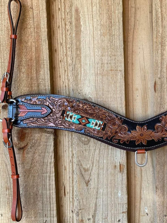 Tripping - Western Breastcollar  Breastplate with Tooling and Beaded Inlay