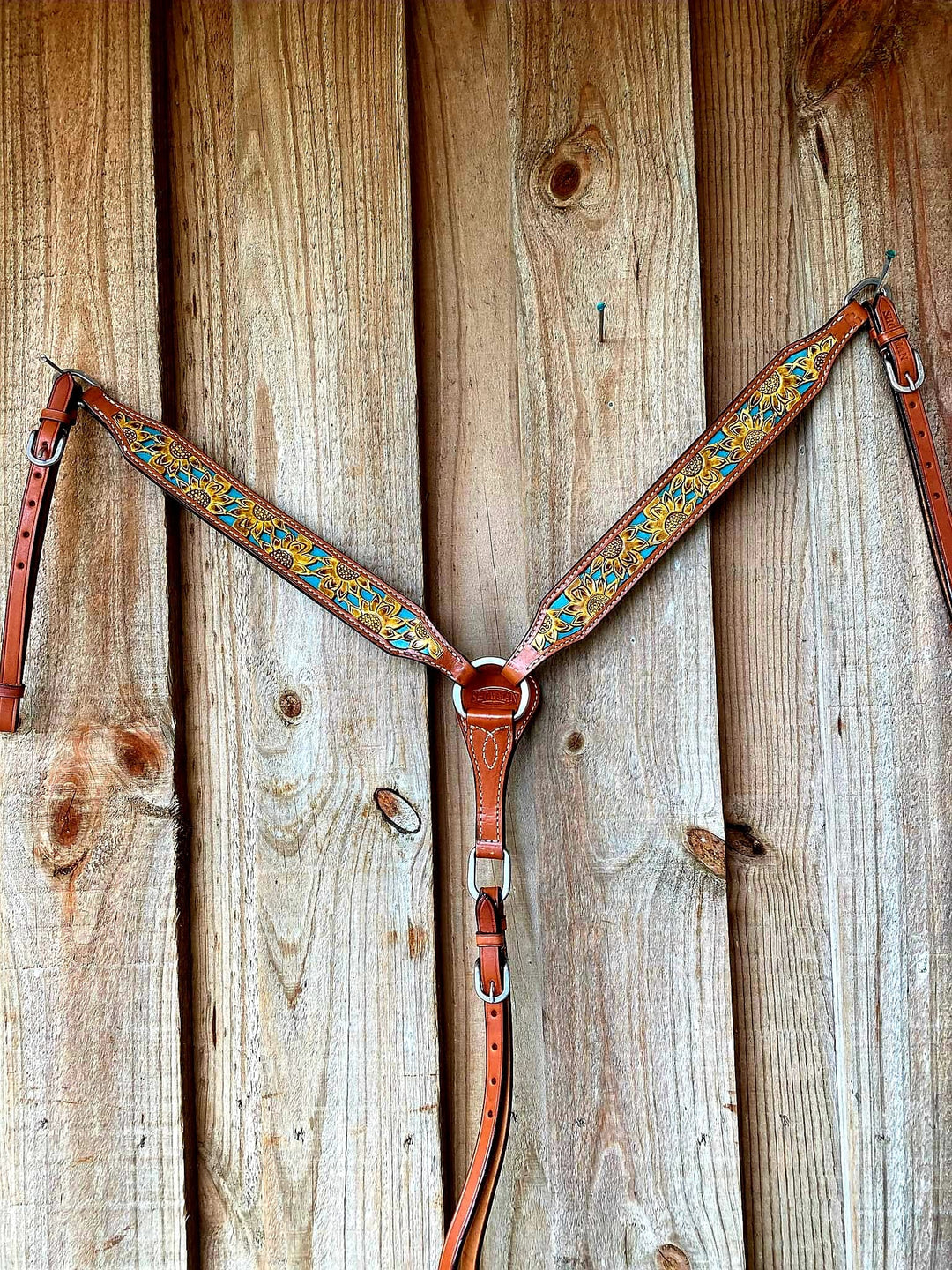 Western Tack Set  - Browband Medium Oil Sunflower Tooled Breastcollar Set