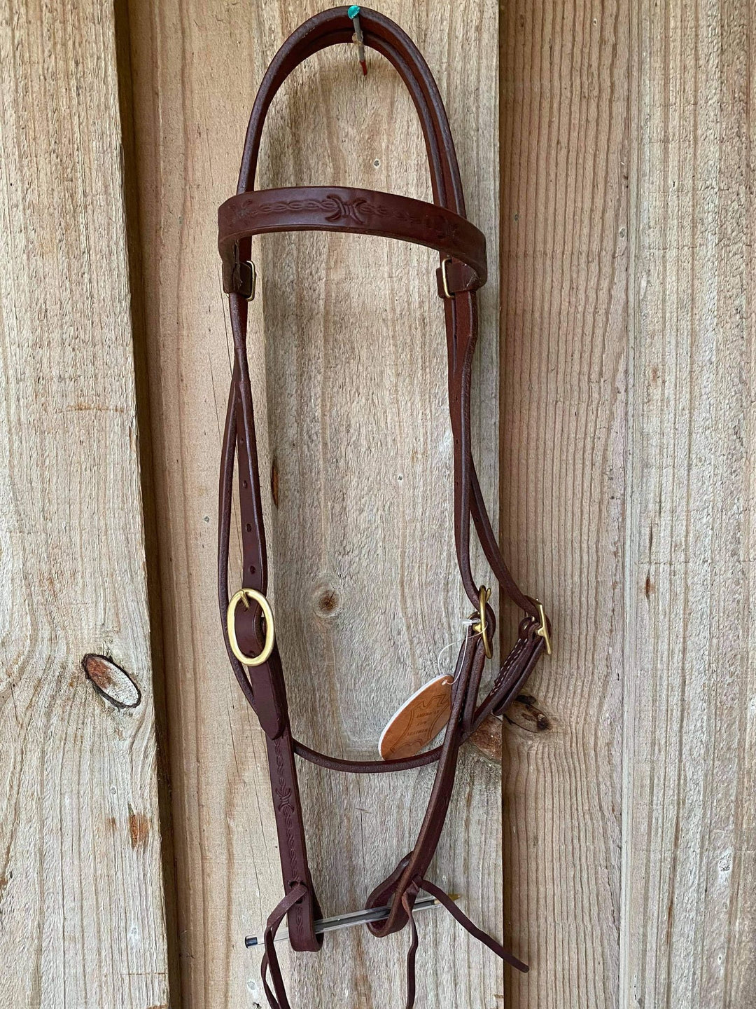 Western Bridle Browband Harness Oiled Barbwire Tooled Leather Headstall