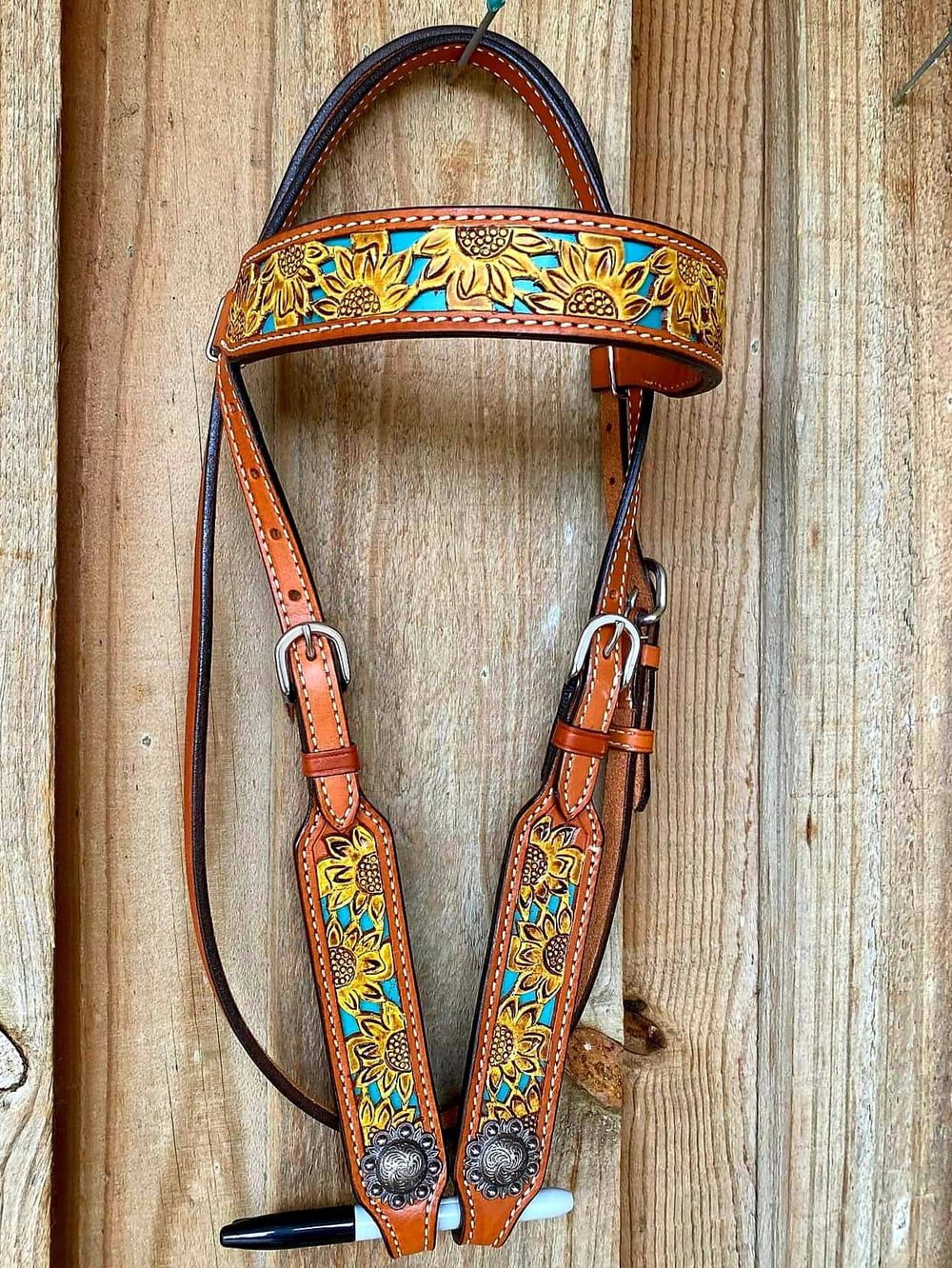 Western Tack Set  - Browband Medium Oil Sunflower Tooled Breastcollar Set