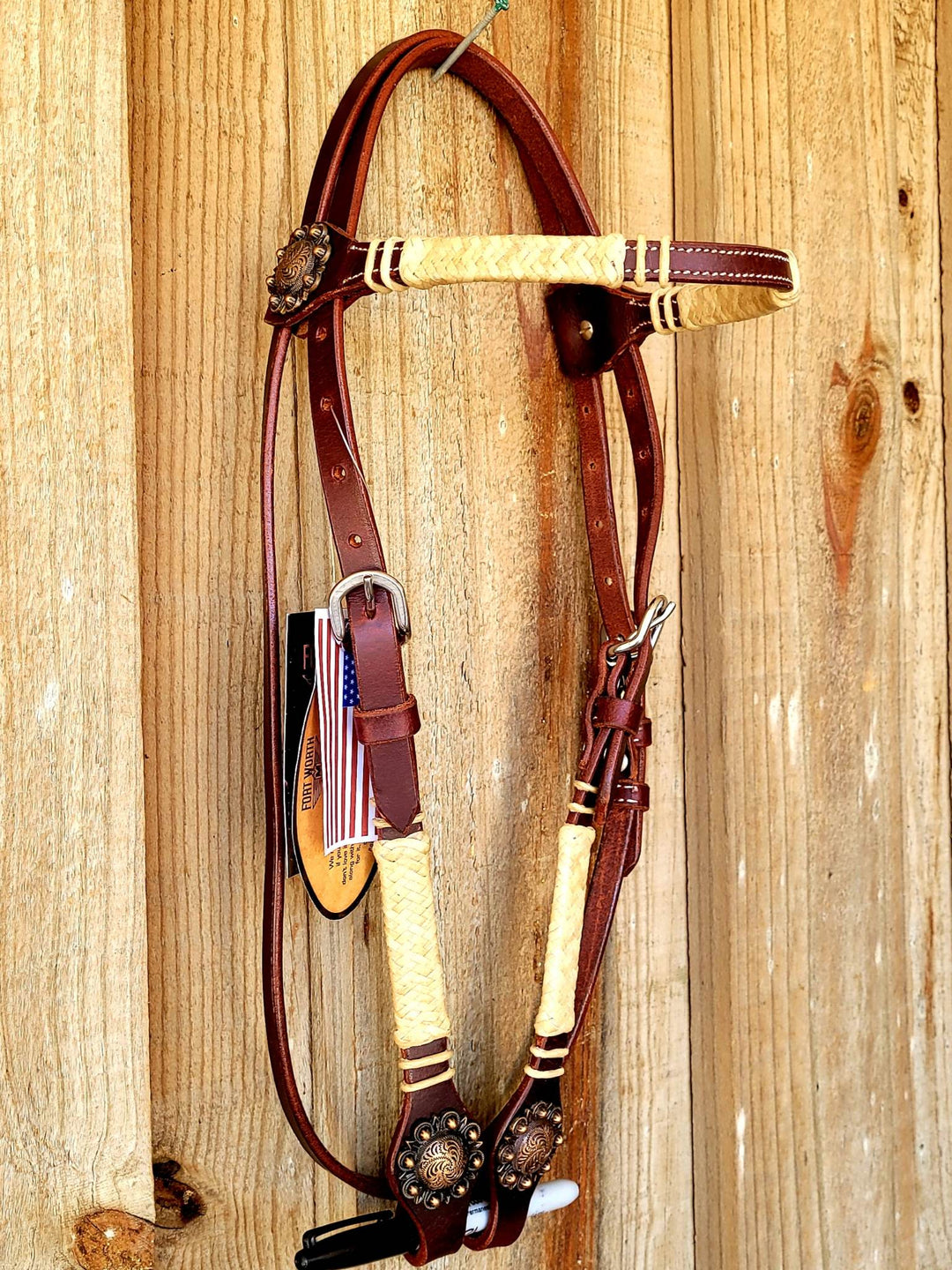 Western Bridle Browband Harness Leather with Rawhide Detail Headstall