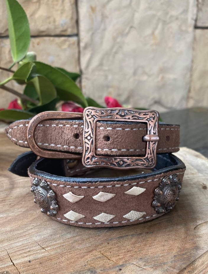 Collar -  Couture Leather Tooled Light Tan Dog Collar Western Buckle