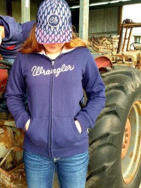 Jumper  - Girls Wrangler Navy & Pink Hooded Jumper 6, 8, 12