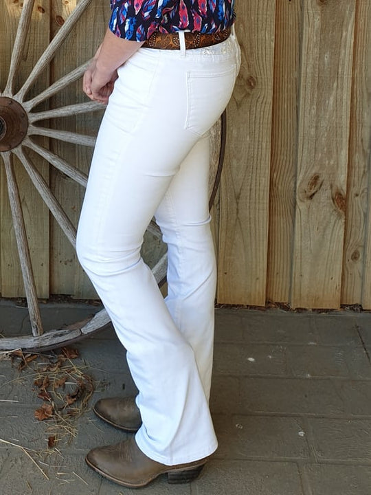 Grace in La White Easy Fit Mid Rise Lace Yoke Jeans Size 33 or 34