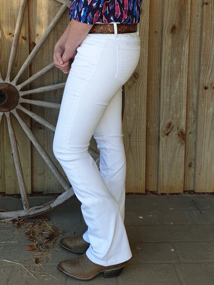 Grace in La White Easy Fit Mid Rise Lace Yoke Jeans Size 33 or 34