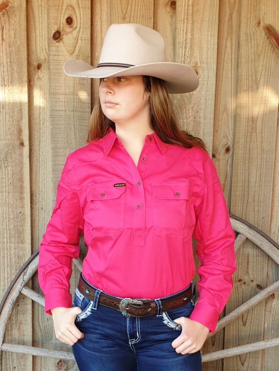 Hard Slog Ladies Work Shirt Bright Pink Size 10 or 20