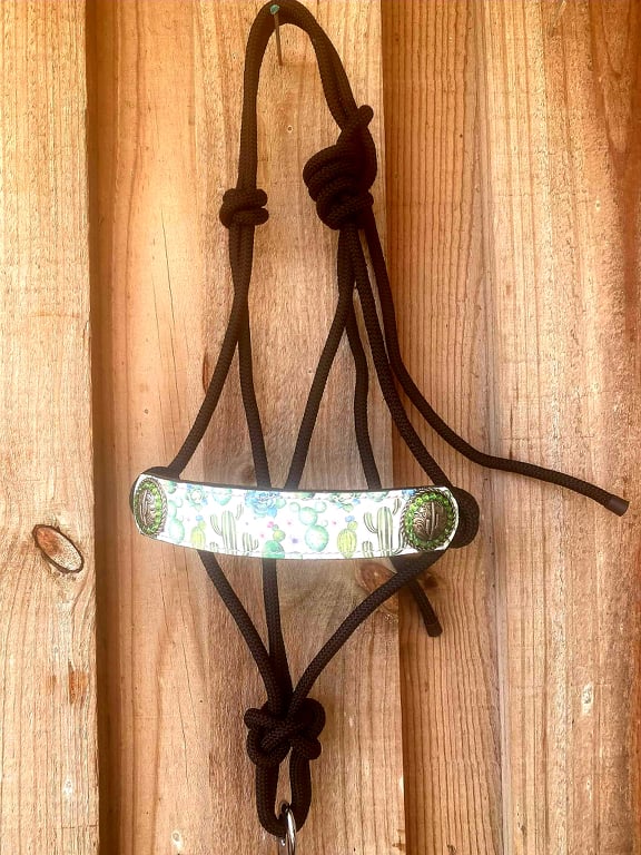 Halter - Cowboy Knot Bronc Nose Cactus Print Lead Set