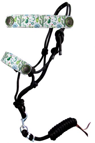 Halter - Cowboy Knot Bronc Nose Cactus Print Lead Set