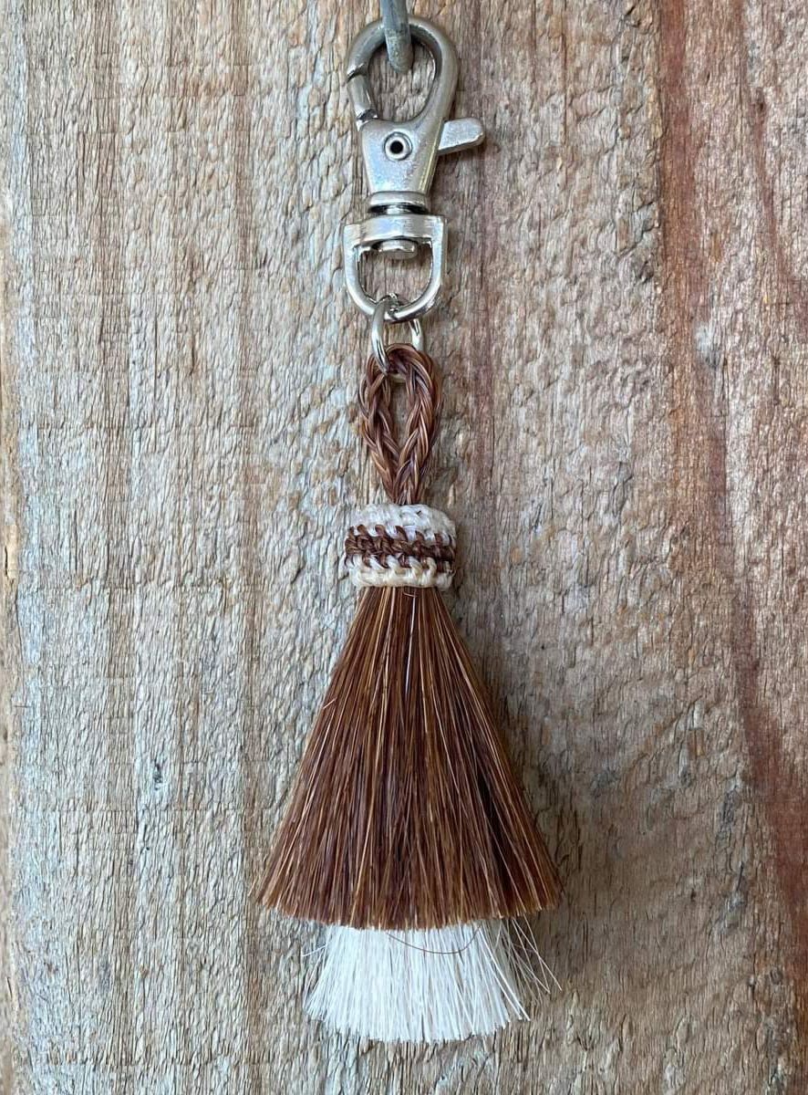 Gift - Genuine HH Mule cut Key ring or Bag Charm Chestnut/white