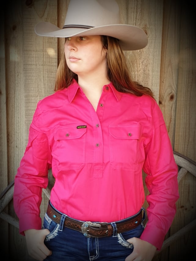 Hard Slog Ladies Work Shirt Bright Pink Size 10 or 20