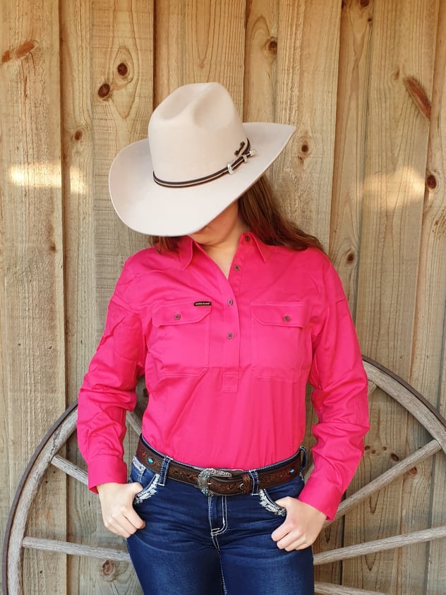 Hard Slog Ladies Work Shirt Bright Pink Size 10 or 20