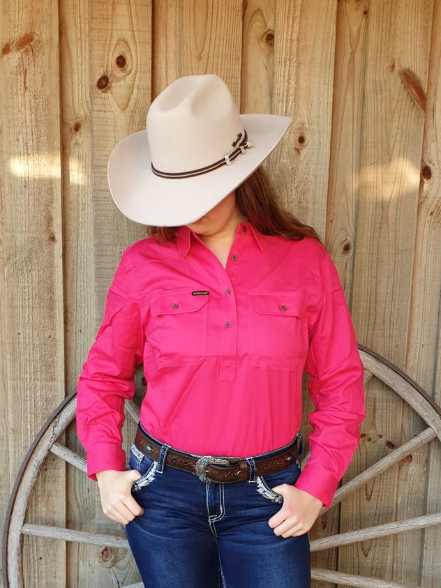 Hard Slog Ladies Work Shirt Bright Pink Size 10 or 20