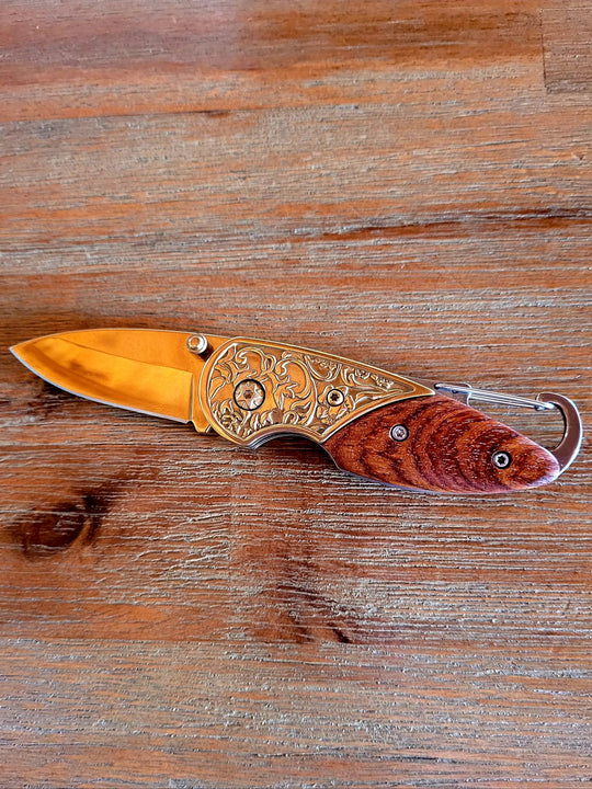 Knife - Small Pocket Knife Embossed Design GLD