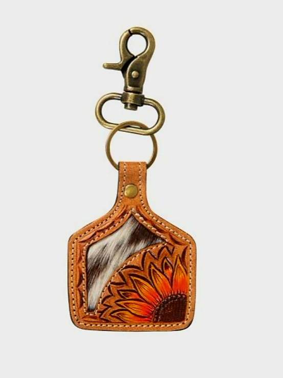 Key Ring -  Sunflower Leather Charm or Key Ring