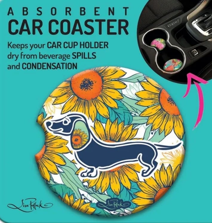 Car Coaster Sunflower Dachshund