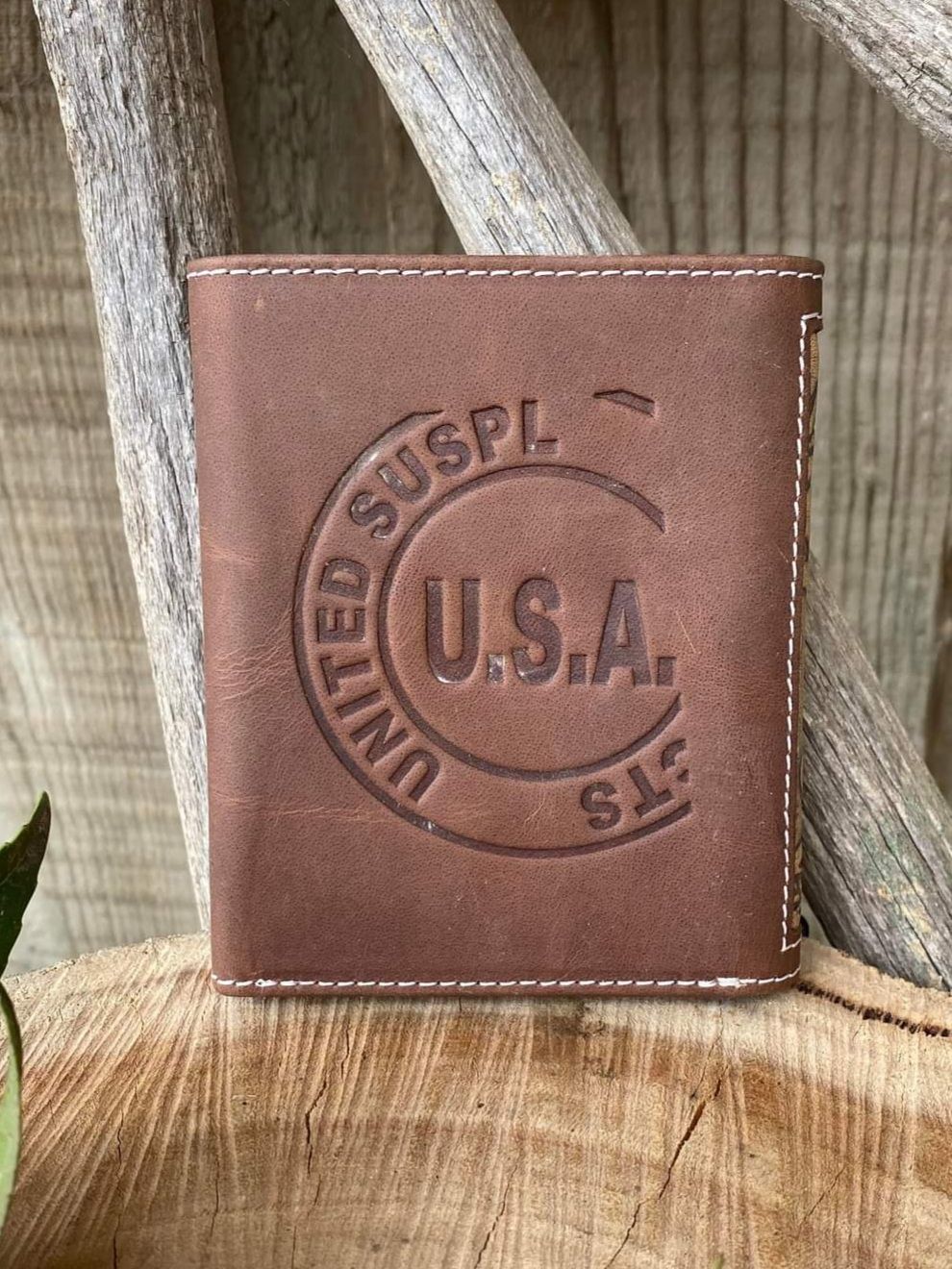 Western Hide & Leather Embossed Tri Fold Wallet