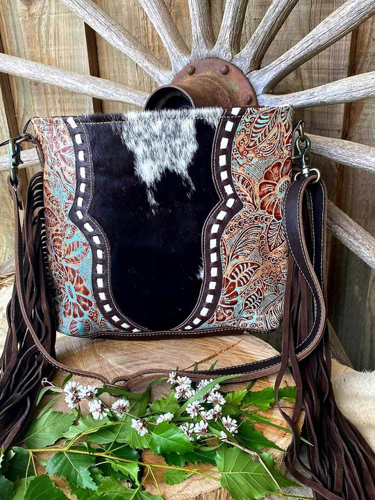 Western Hide & Leather Emobossed Turquiose Crossbody