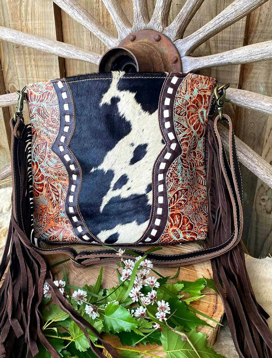 Western Hide & Leather Emobossed Turquiose Crossbody